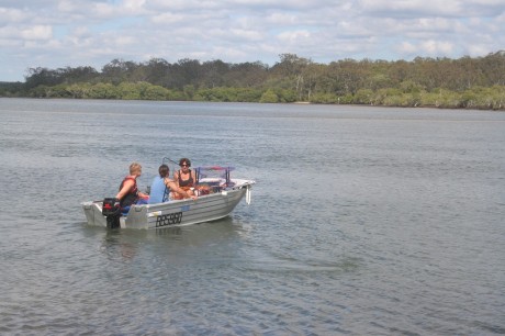 Three girls in a boat